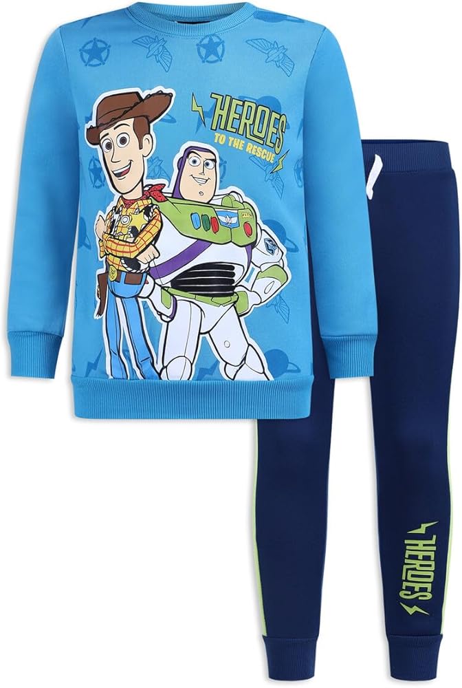 Disney Boy's Toy Story Heroes Long Sleeve Shirt and Jogger Pant Set, Blue/Navy