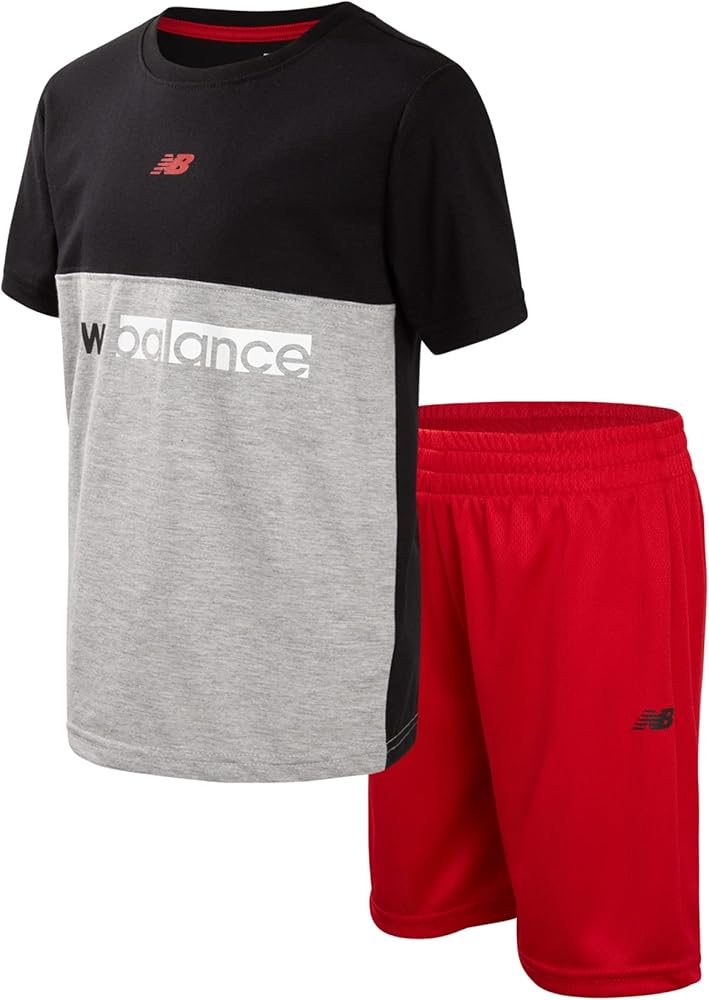 New Balance Boys' Active Shorts Set - 2 Piece Performance T-Shirt and Gym Shorts (4-12), Size 56, BlackRed