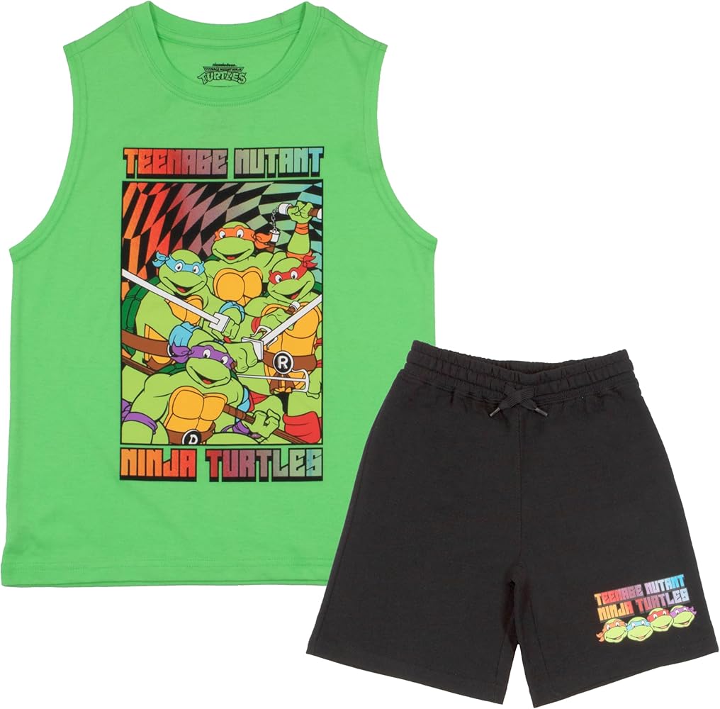 Nickelodeon Teenage Mutant Ninja Turtles Boys Sleeveless Shirt and Shorts Set, TMNT 2-Piece Casual Outfit Shorts Set for Kids