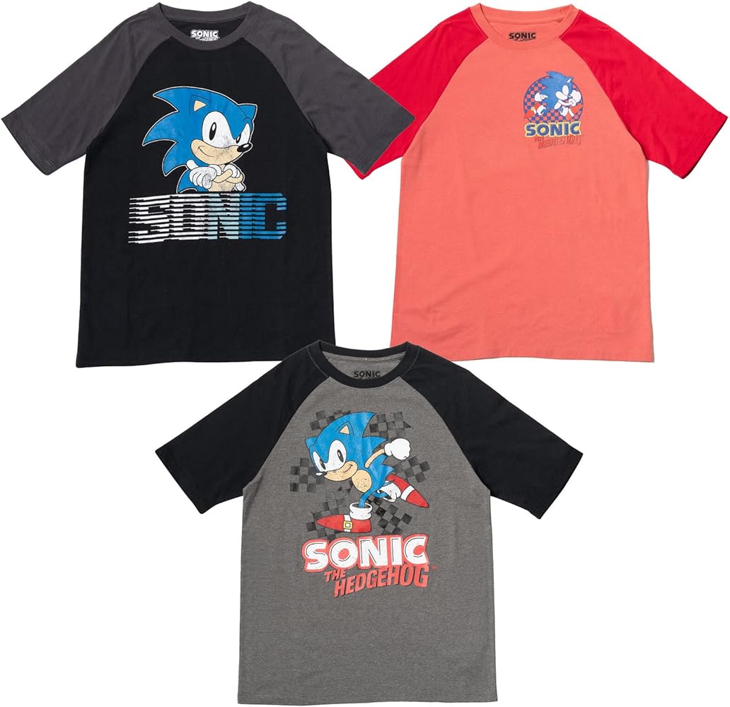 SEGA Sonic The Hedgehog Little/Big Boys 3 Pack Graphic T-Shirts