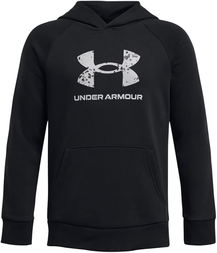 Under Armour Boys Rival Fleece Big Logo Hoodie, (001) Black / / Mod Gray, Small