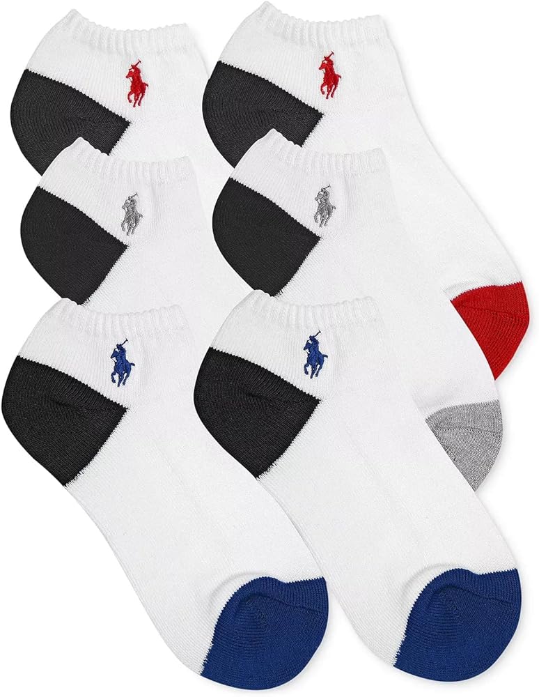 Polo Ralph Lauren Boys 6 Pack Athletic Ped Contrast Socks