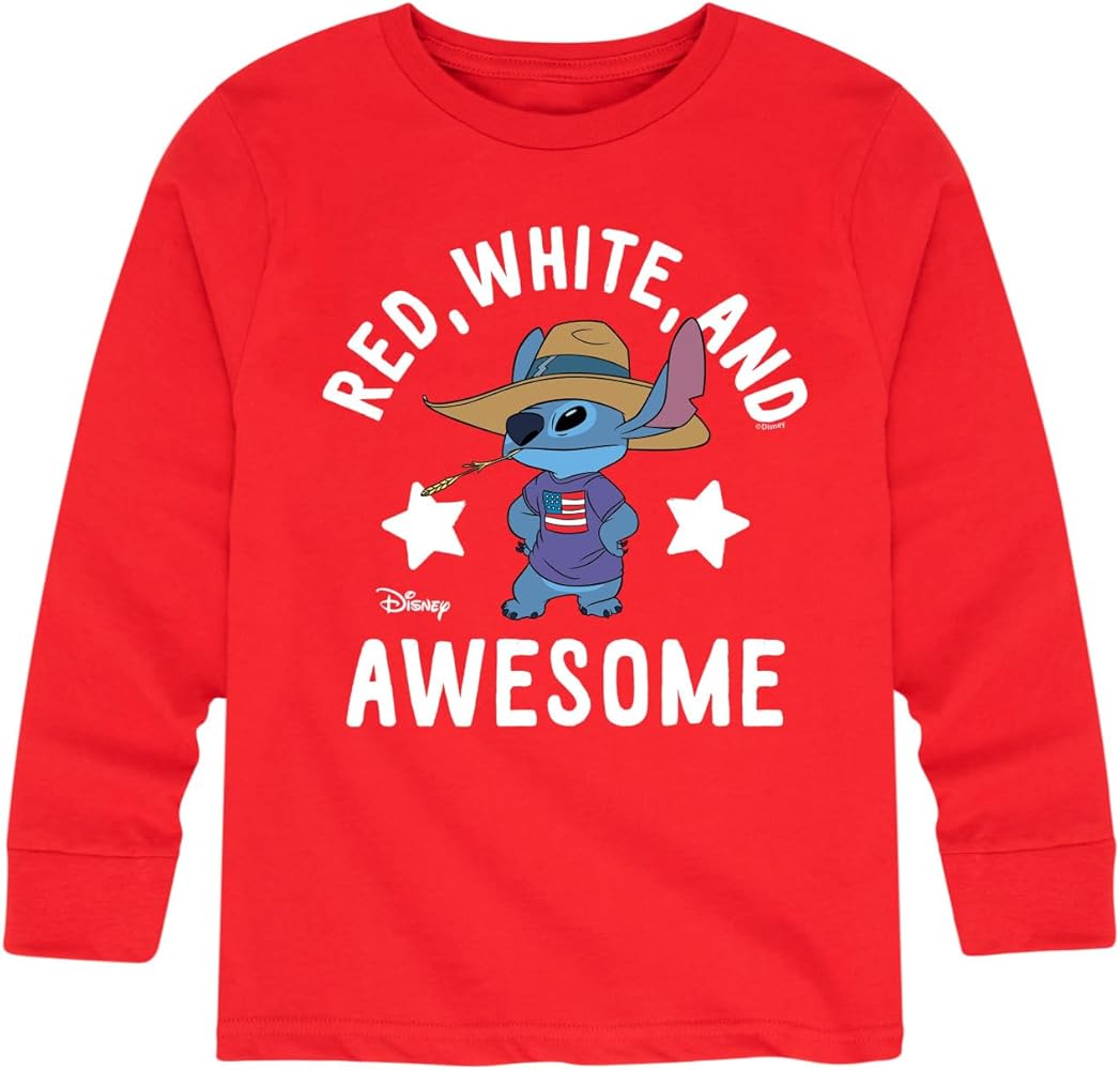 Disney Lilo & Stitch - Red White and Awesome - Youth Long Sleeve Graphic T-Shirt