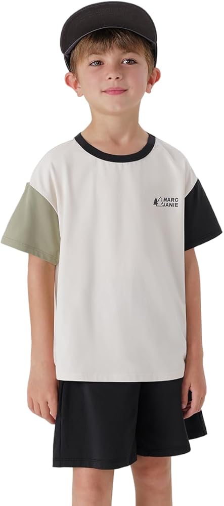 MARC&JANIE Outdoor Style Quick-Drying Boys Color Patched Short Sleeve T-Shirt Kids' Tops for Summer 240397