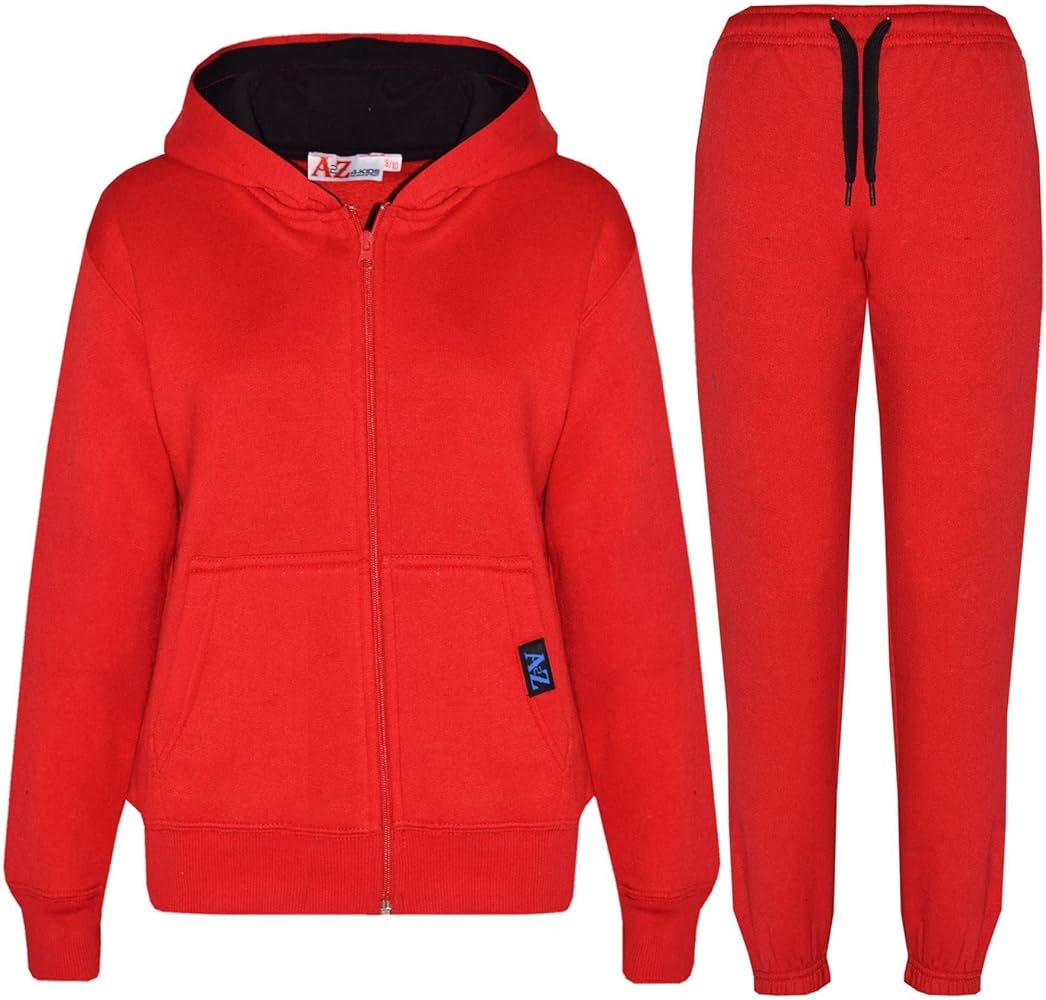 Plain Tracksuit Contrast Fleece Hoodie with Joggers - T.S Contrast Trim Red & Black 13.