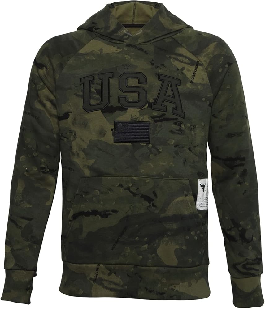 Under Armour Boys' Project Rock Veteran's Day Pullover Hoodie (Youth Small, Green Camo 310)