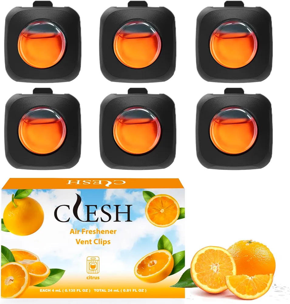 Car Air Fresheners, 6 Pack, Citrus, Car Fresheners Vent Clips, Long Lasting Air Freshener for Car, Car Refresher for Men Women