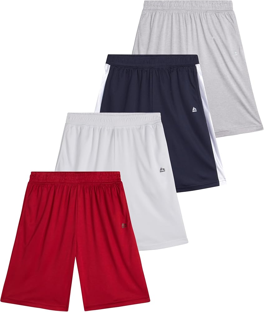 RBX Boys’ Active Shorts – 4 Pack Athletic Performance Basketball Shorts (8-20)