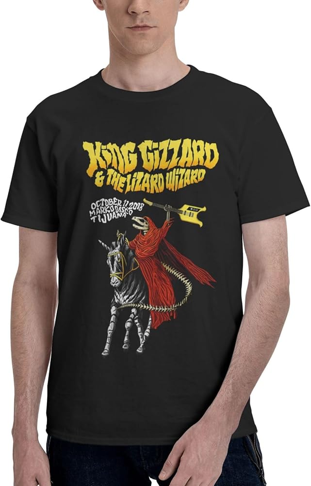 Rock Band T Shirts King Gizzard and Lizard Wizard Men's Summer Cotton Tee Crew Neck Short Sleeve Shirts Black