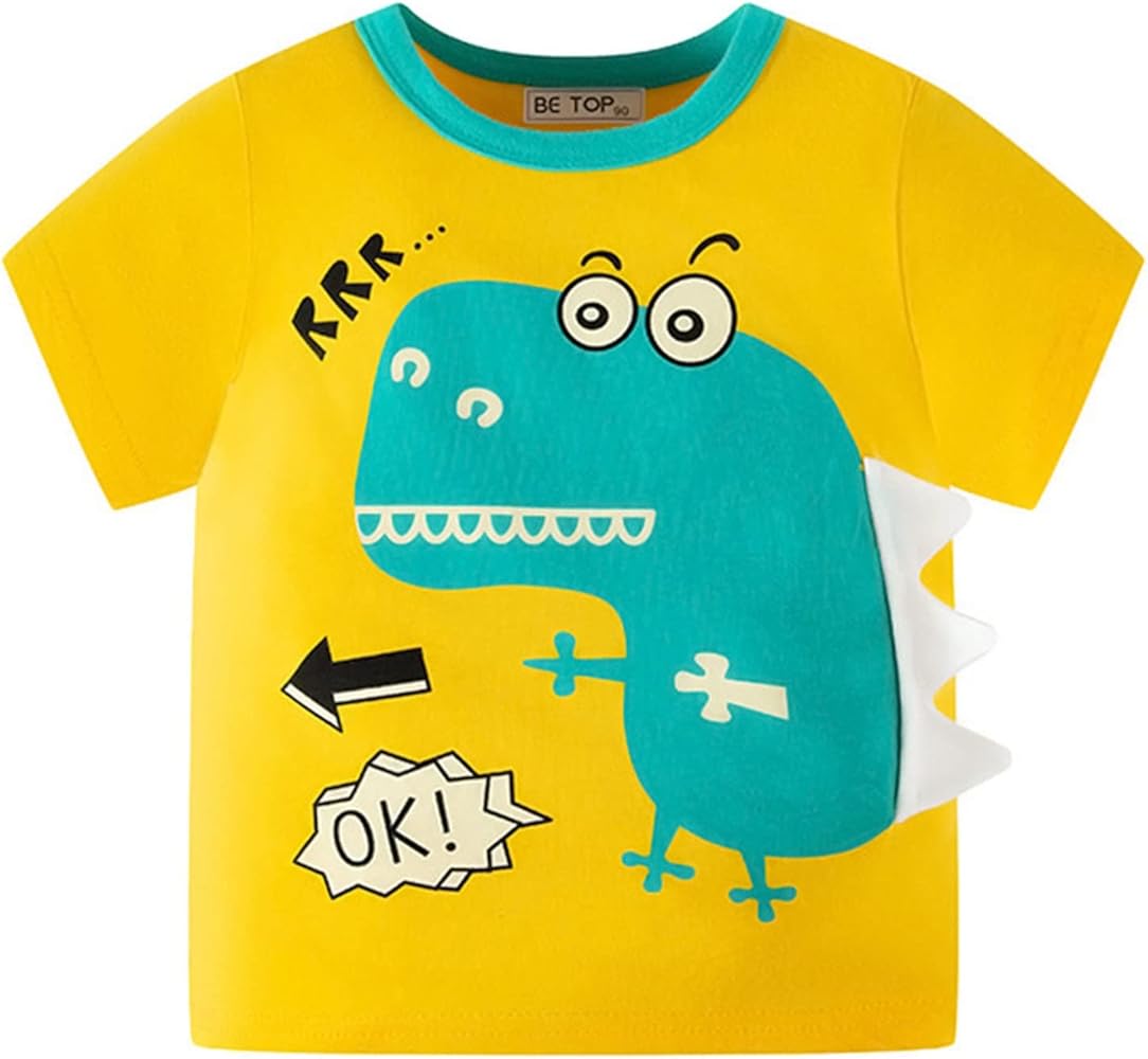 Boys Shirt Toddler Kids Baby Boys Girls Summer Cartoon Dinosaur Short Sleeve Crewneck T Shirts Tops Tee Clothes