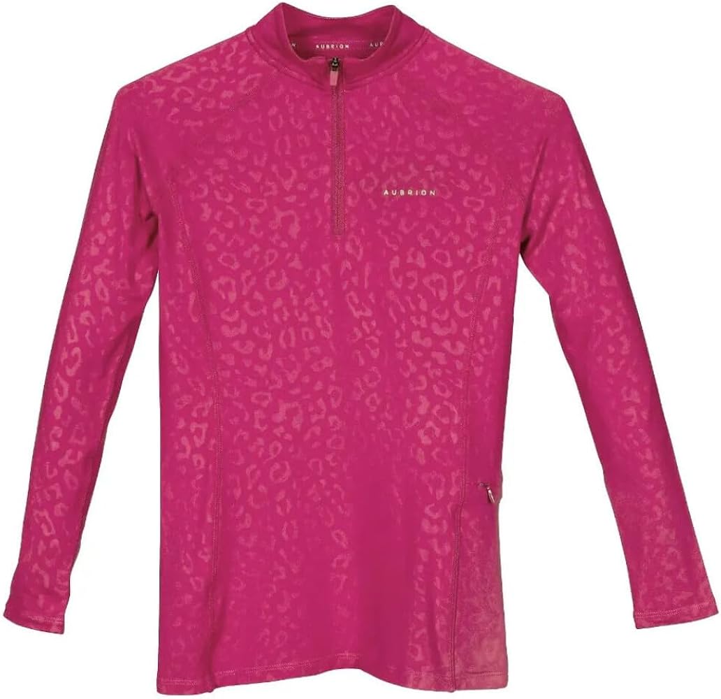 Aubrion Shires Leopard Print Revive Baselayer - Young Rider (as1, Alpha, 11_Years, 12_Years, Cerise)