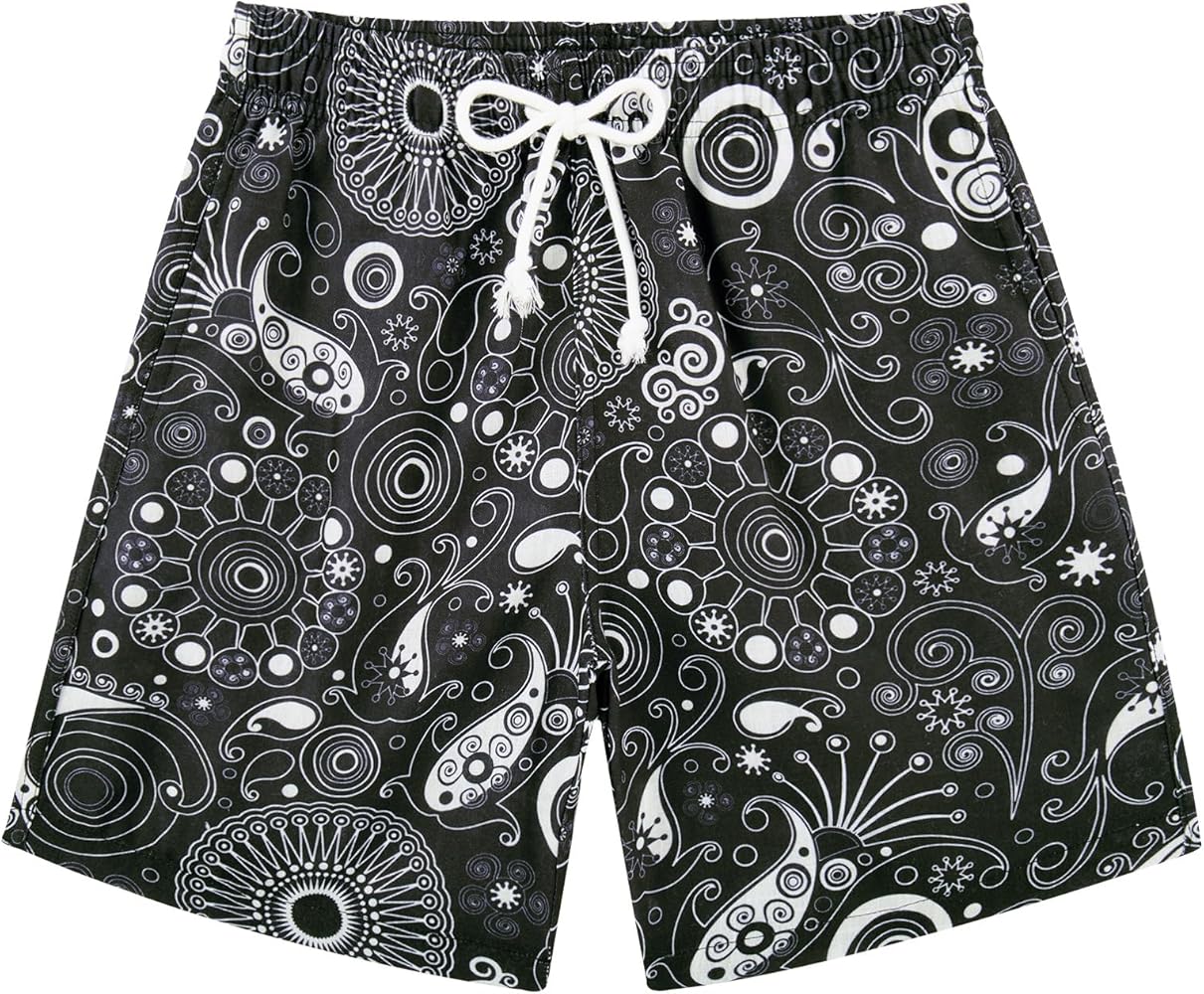 UNIFACO Boys Shorts Paisley Print Drawstring High Waisted Shorts Kids Summer Casual Shorts with Pocket