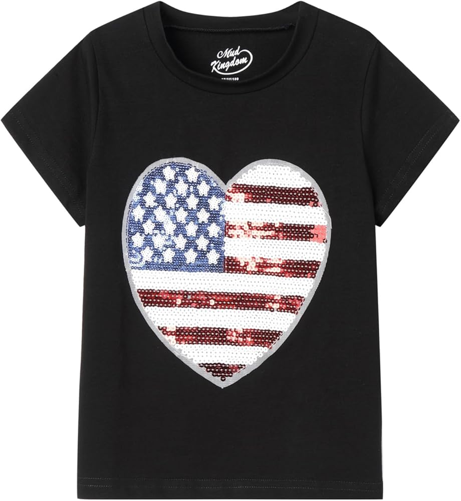 Mud Kingdom Girls Boys Independence Day T-Shirt Fashion Sequins 4th of July Top Summer American Flag 2-9Y