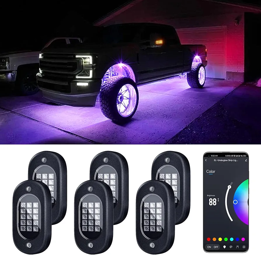 LED Rock Lights for Trucks 6 pods, RGB Rock Lights for UTV with Bluetooth Control, Multicolor Underglow Kit for Cars ATV Accessories Golf Cart Four Wheeler RZR UTV Truck Accessories.