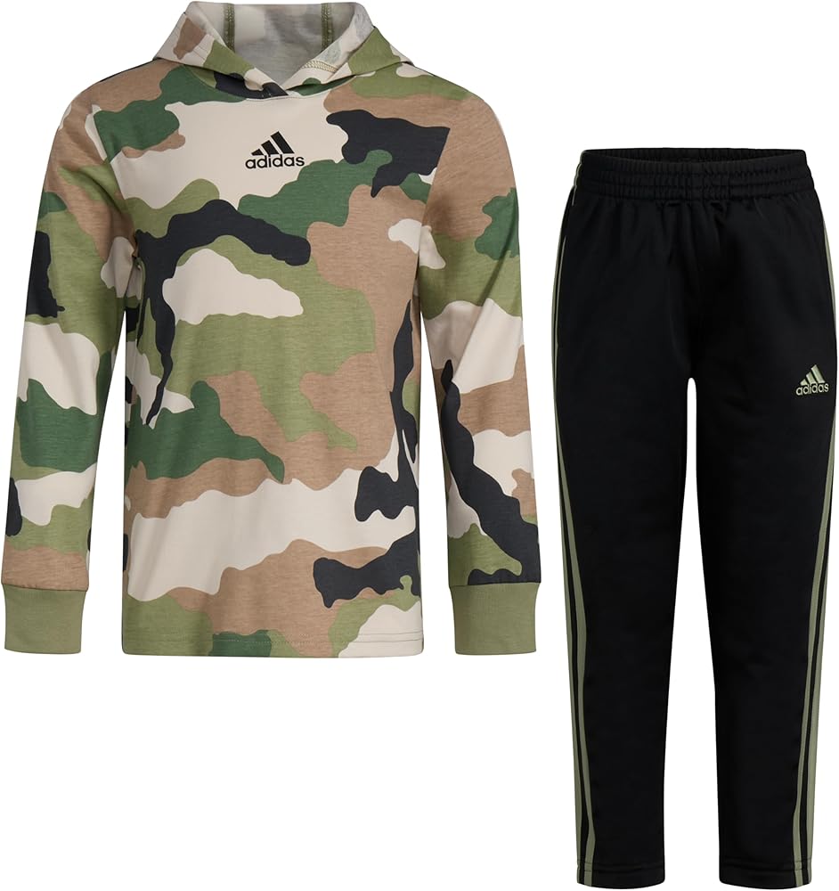 adidas Boys Long Sleeve Camo Fleece Hooded Pullover Set