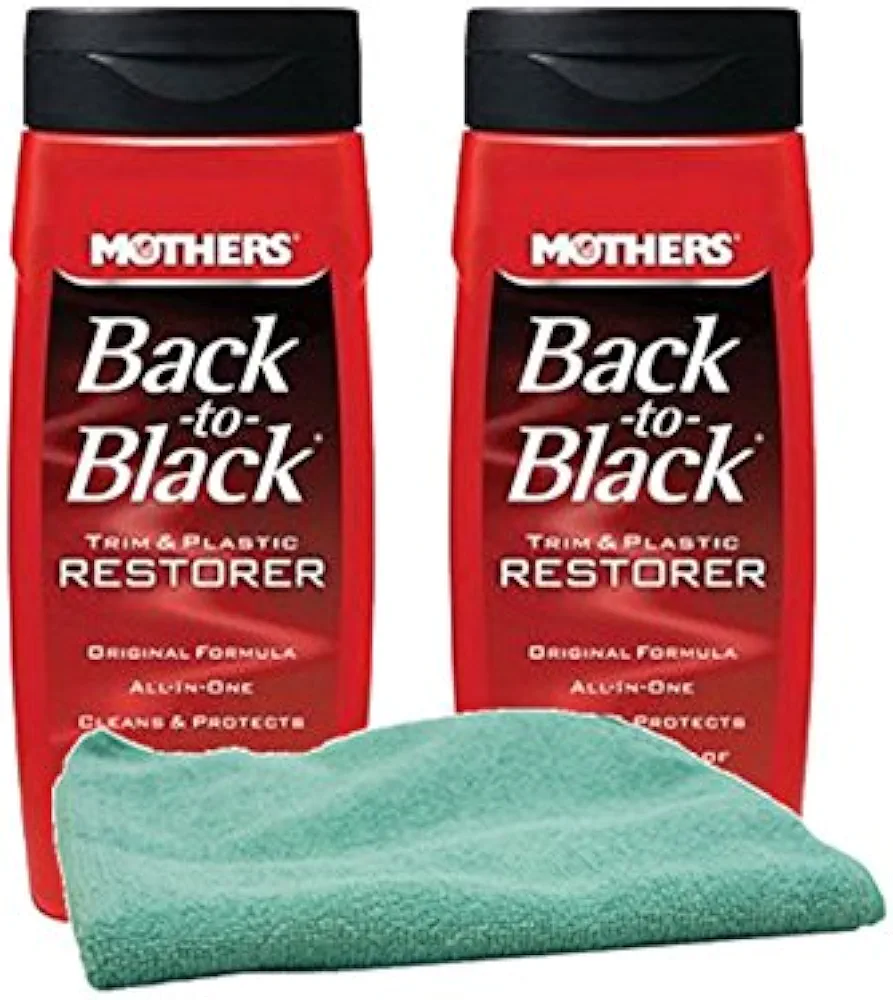 Mothers Back-To-Black Trim & Plastic Restorer (12 oz) Bundle with Microfiber Cloth (3 Items)