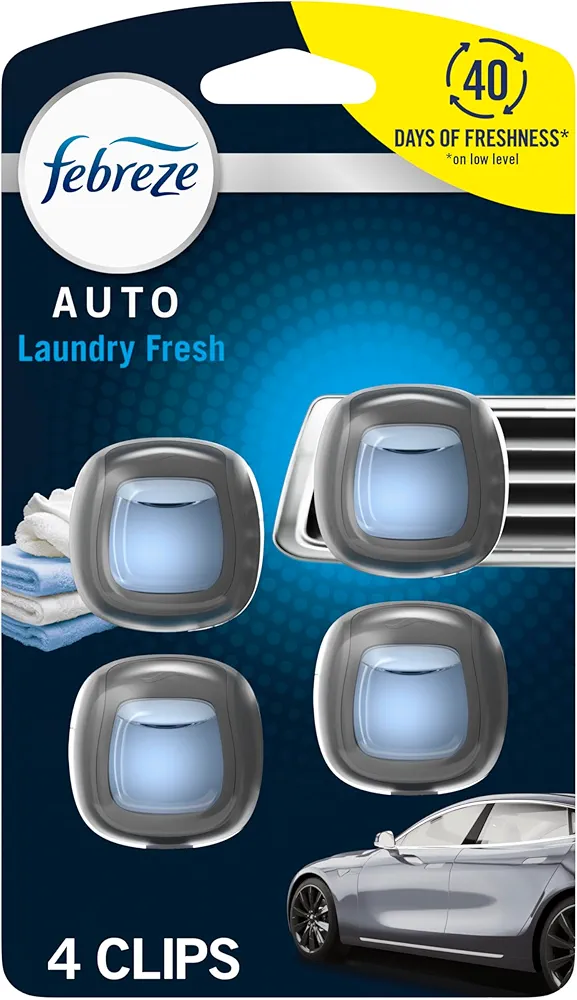 Febreze Car Air Freshener Vent Clip Laundry Fresh Scent, 07 oz. Car Vent Clip, Pack of 4