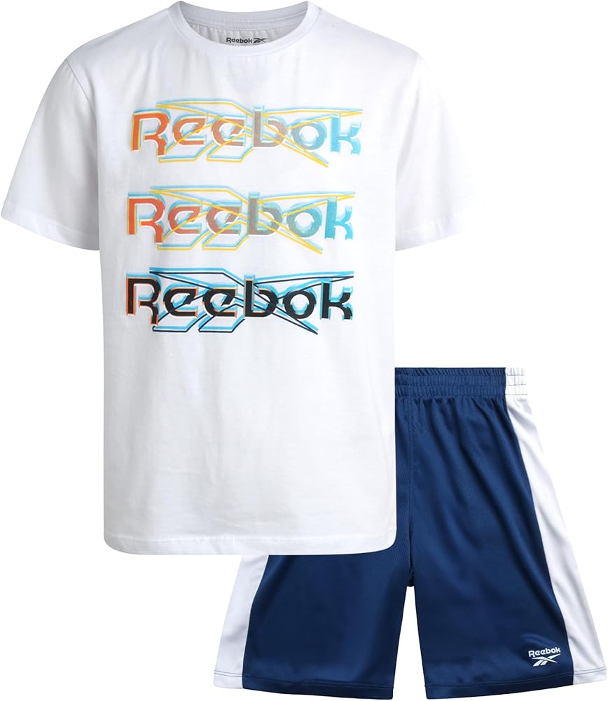 Reebok Boys' Active Shorts Set - 2 Piece Short Sleeve T-Shirt and Gym Shorts - Casual Summer Outfit Set for Boys (8-12)