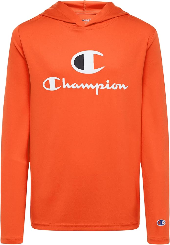 Champion Kids Long Sleeve Hooded Shirt | Lightweight | Boys Clothes | Activewear (Large, Crayon Orange)