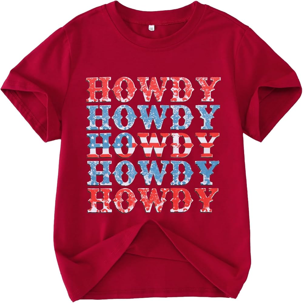 KEKEMI Boys Girls 4th of July Howdy Tee Shirt Independence Day USA Patriotic Tops American Western Style Short Sleeve T-Shirt