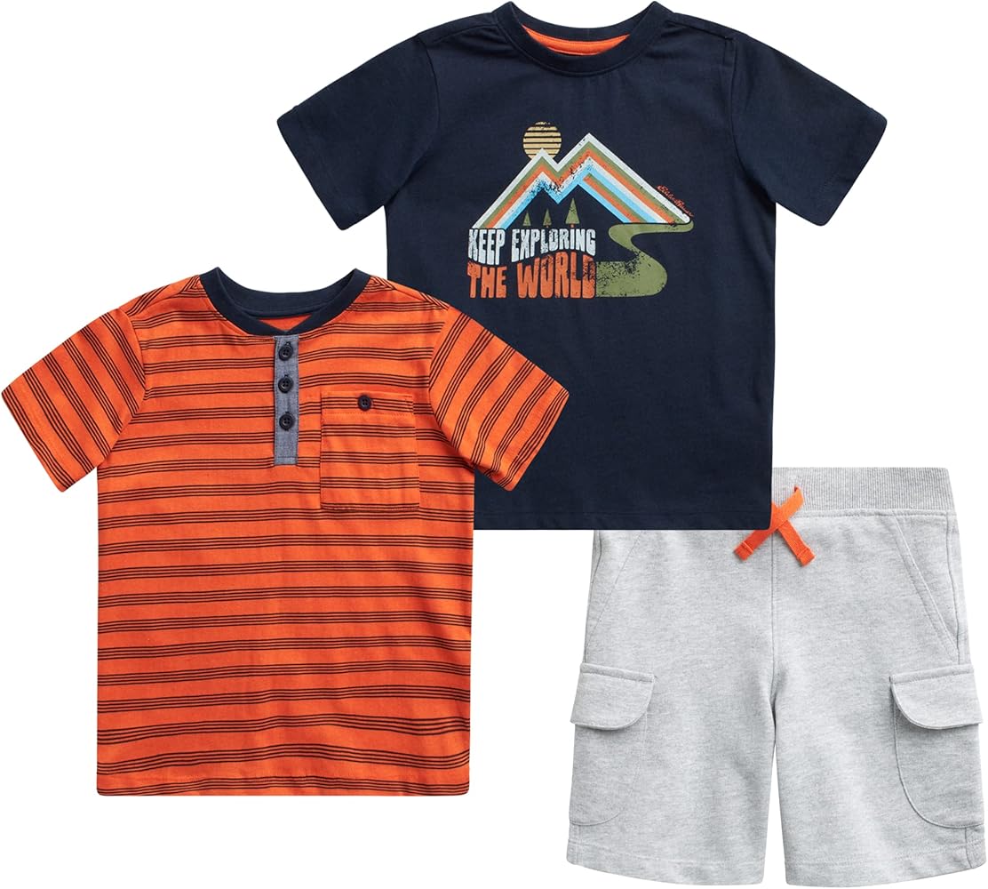 Eddie Bauer Toddler Boys' Shorts Set - 3 Piece T-Shirt and Sweat Shorts - Casual Playwear Outfit for Toddlers (2T-4T)