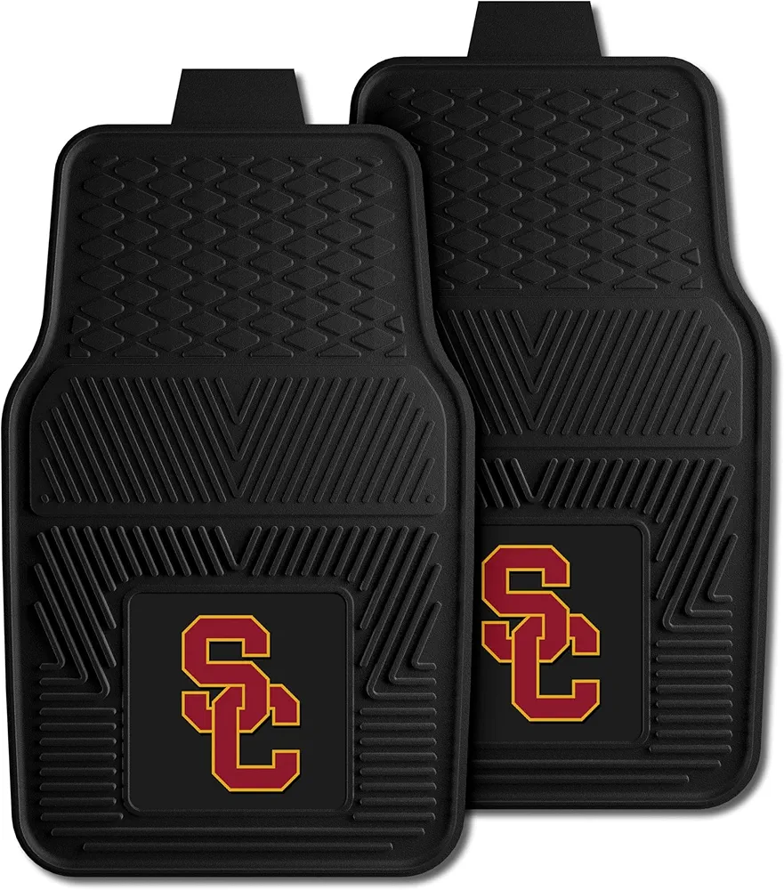 FANMATS 8785 Southern California Trojans 2-Piece Heavy Duty Vinyl Car Mat Set, Front Row Floor Mats, All Weather Protection, Universal Fit, Deep Resevoir Design