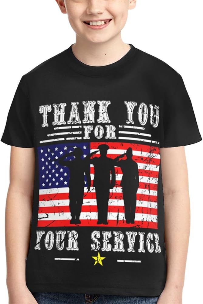 Veterans Day Thank You for Your Service Boys Girls Shirts Kids Short Sleeve Classic Crewneck Top Tee