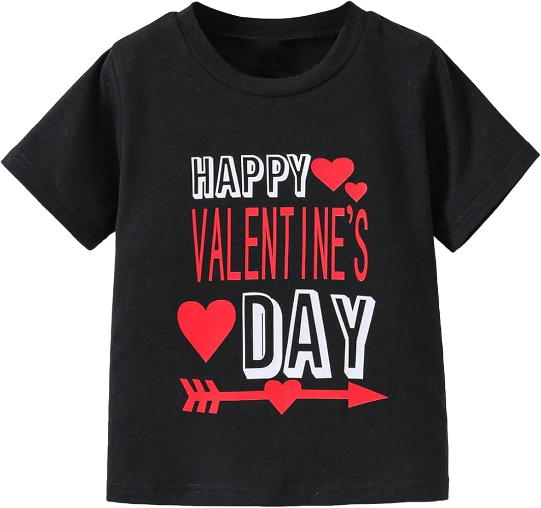 WDIRARA Boy's Cartoon Heart Print Short Sleeve Tee Round Neck Casual T Shirt Tops