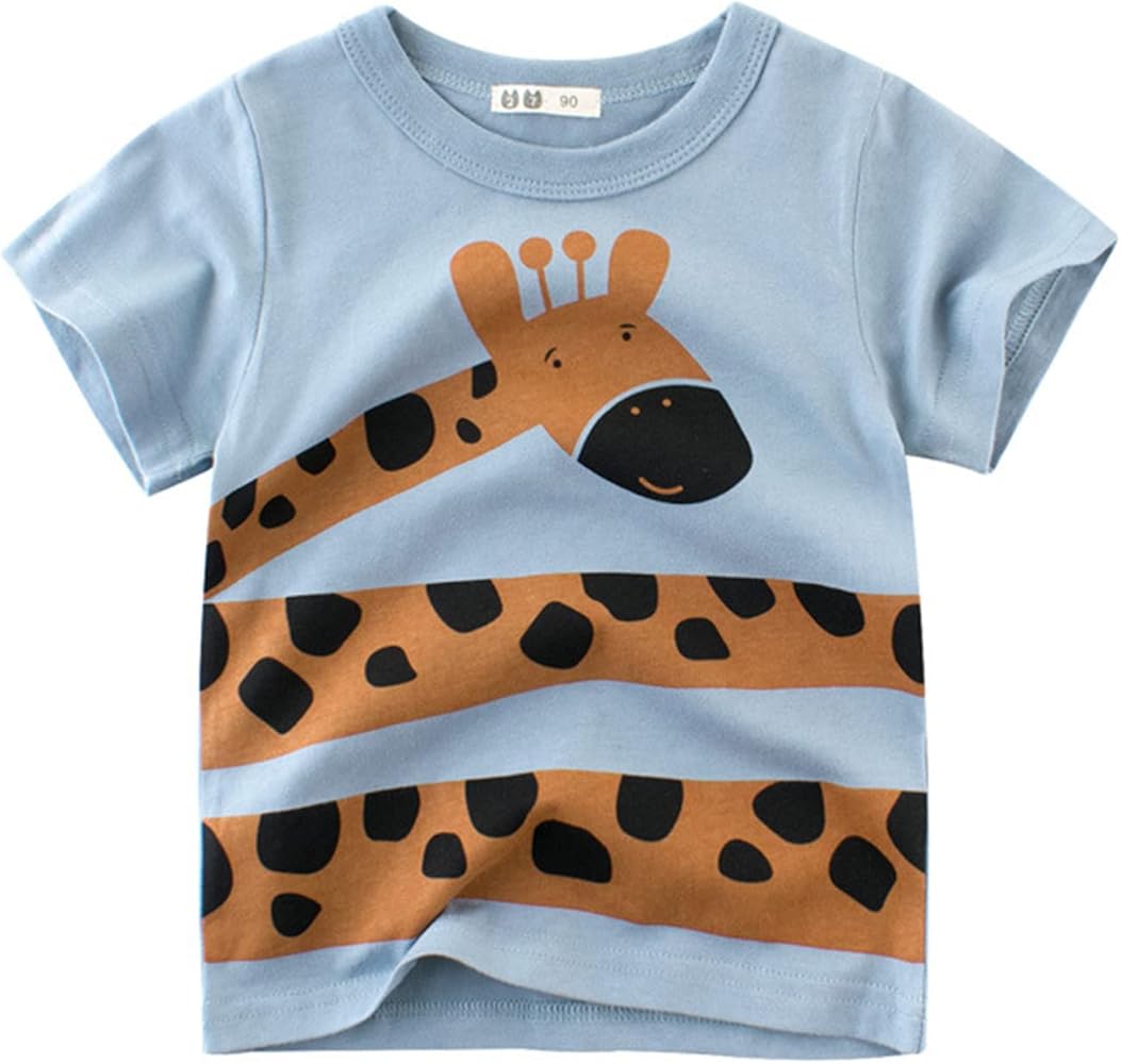 Toddler Kids Baby Boys Girls Cartoon Animal Short Sleeve Crewneck T Shirts Tops Tee Clothes for Boys Long