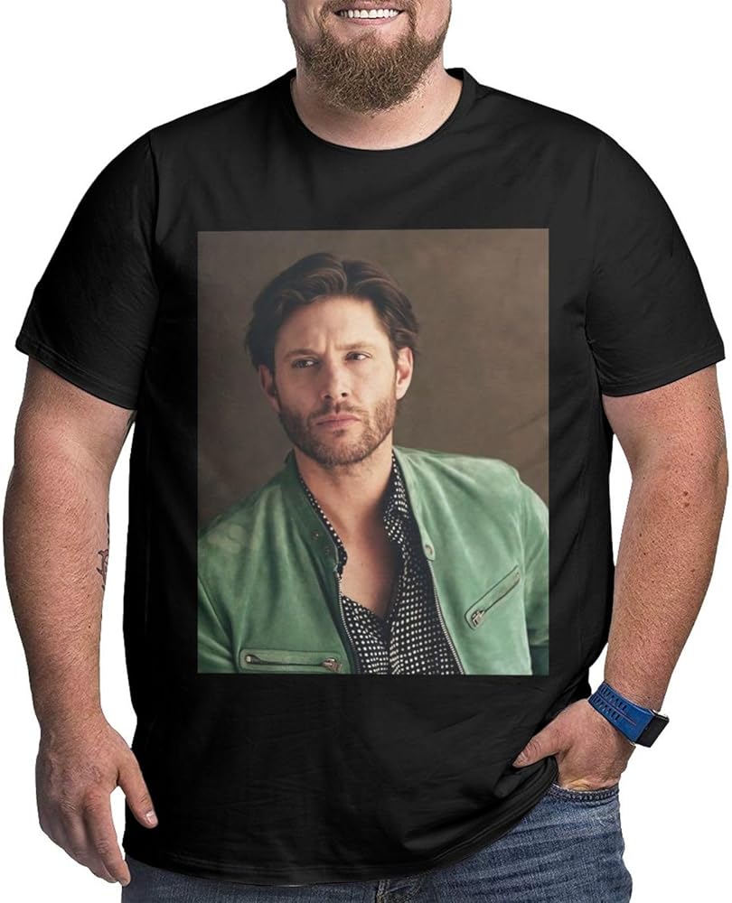 Jensen Ackles Plus-Size t Shirt Mens Fashion Loose Fit Crew Neck Short Sleeve Big and Tall Cotton Top Tees