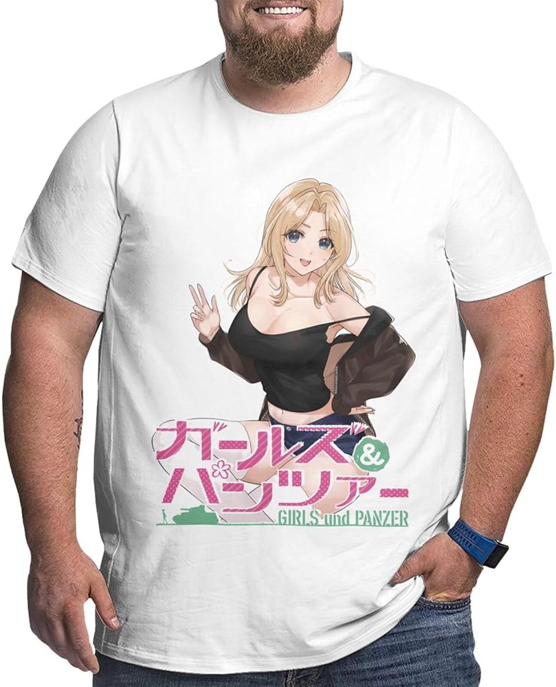 Anime Big Size Men's T Shirt Girls Und Panzer Crew Neck Short-Sleeve Tee Tops Custom Tees Shirts