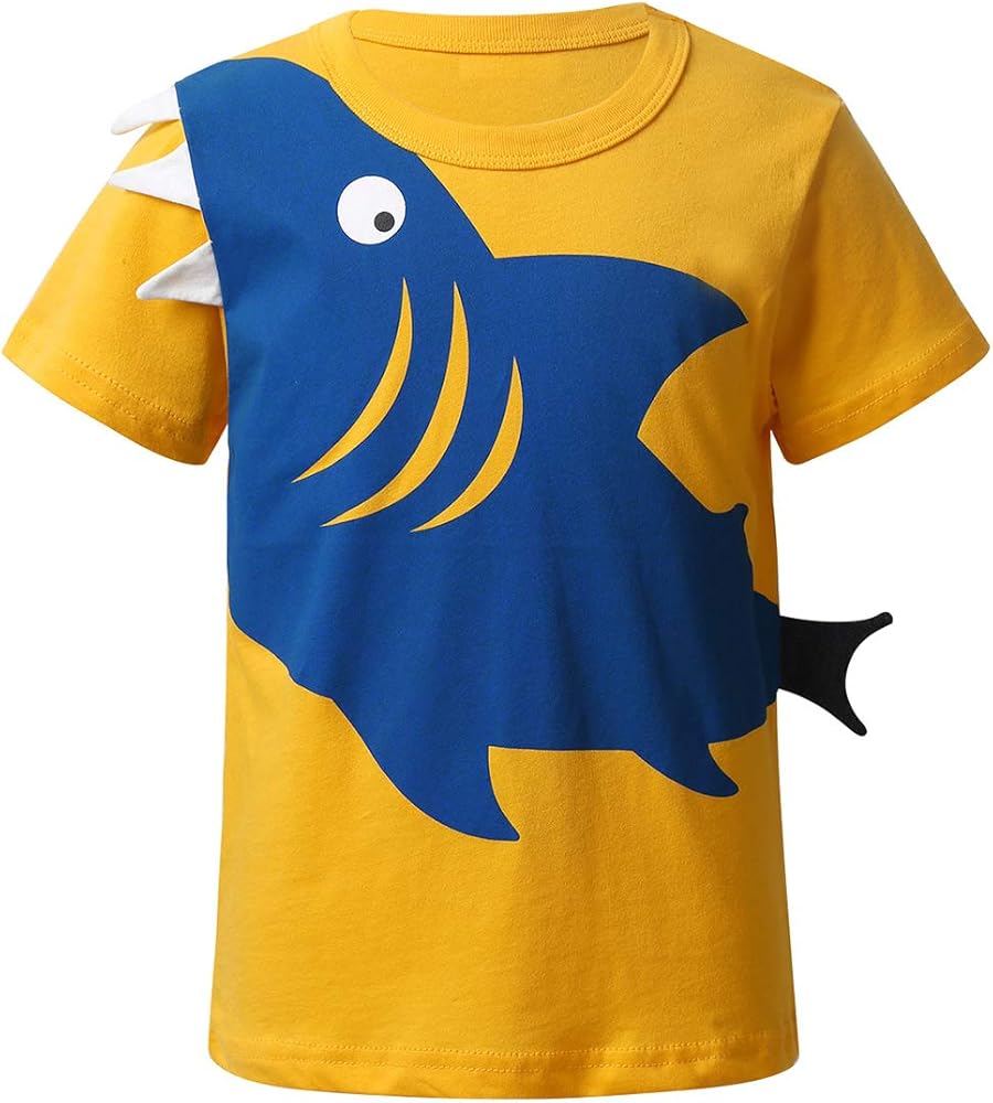 ACSUSS Kids Baby Boys Girls Short Sleeves Tops T-Shirt Cartoon Shark Print Classic Tees Summer Clothes