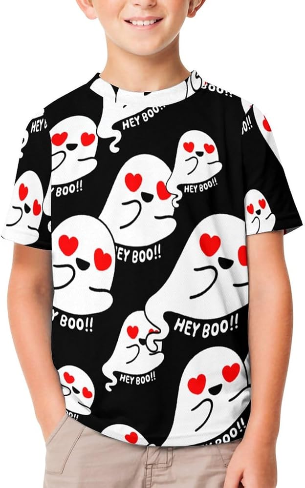 Hey Boo Funny Short Sleeve T-Shirt Tops Crew Neck Shirts Printed Summer Tees for Boys Girls