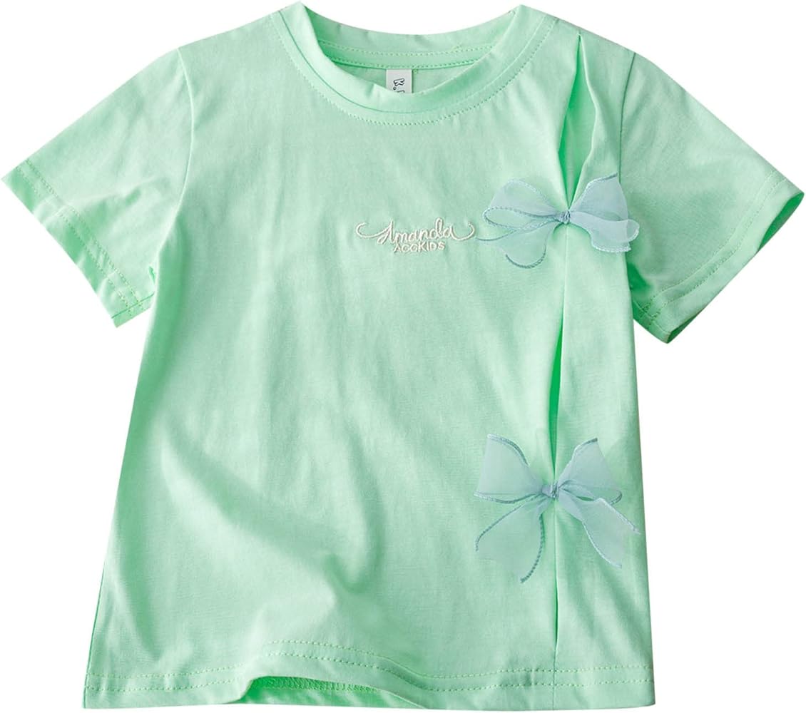 Shirts for Girls Kids Toddler Baby Spring Summer Print Short Sleeve Bow Tie Girls Clothes Crewneck Shirts