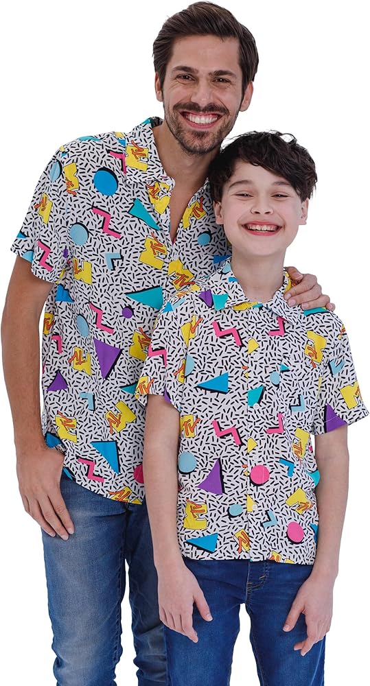 MTV Matching Family Button Down Dress Shirt Neon Logo Little Kid to Adult