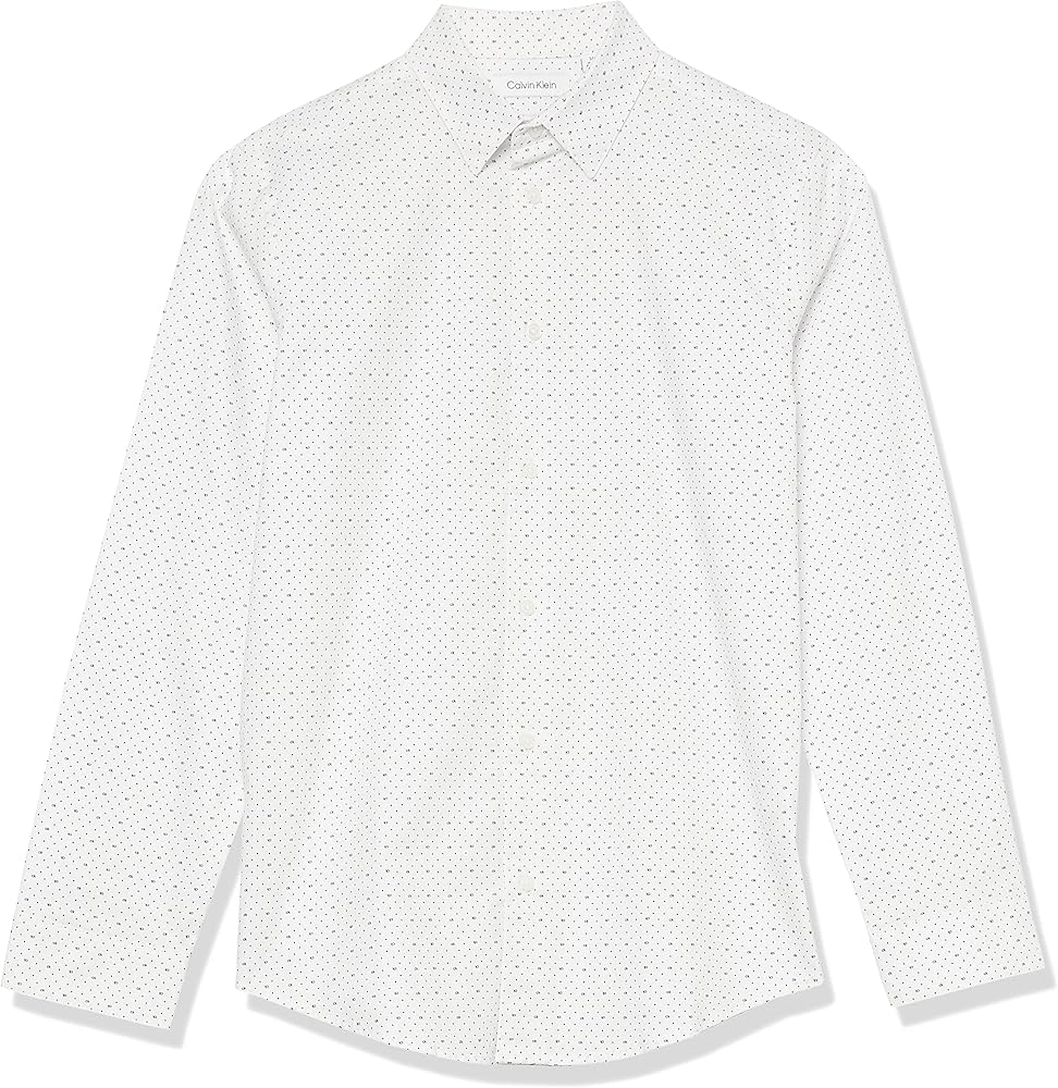 Calvin Klein Boys' Long Sleeve Patterned Dress Shirt, Style with Buttoned Cuffs