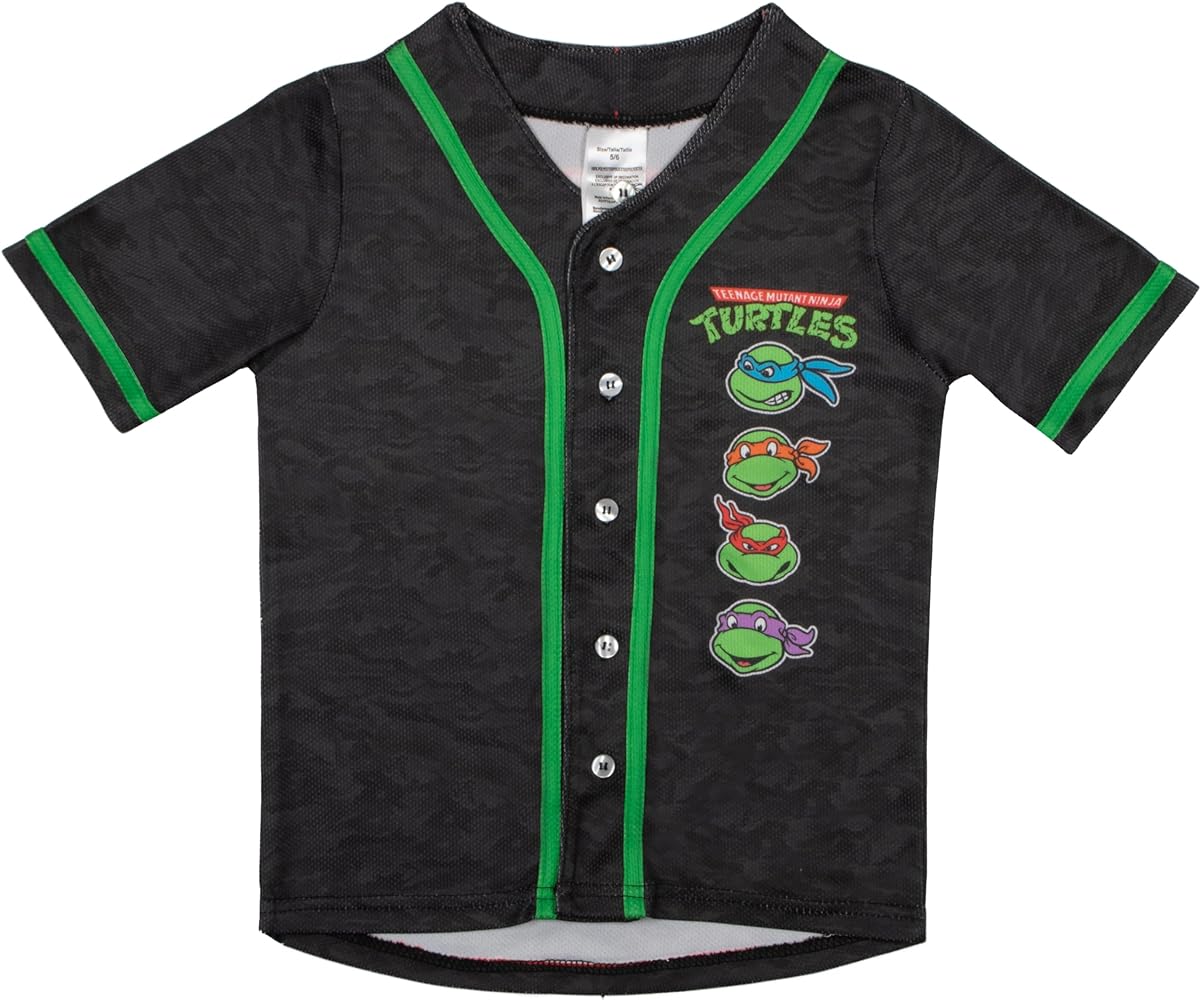 Nickelodeon Teenage Mutant Ninja Turtles Boys Baseball Jersey, TMNT Athletic Casual Button Down Short Sleeve Shirt for Boys