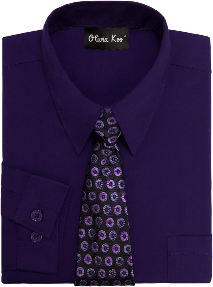 Boys Solid Color Dress Shirt with Matching Tie Set in 14 Colors (Size 2T to 20)