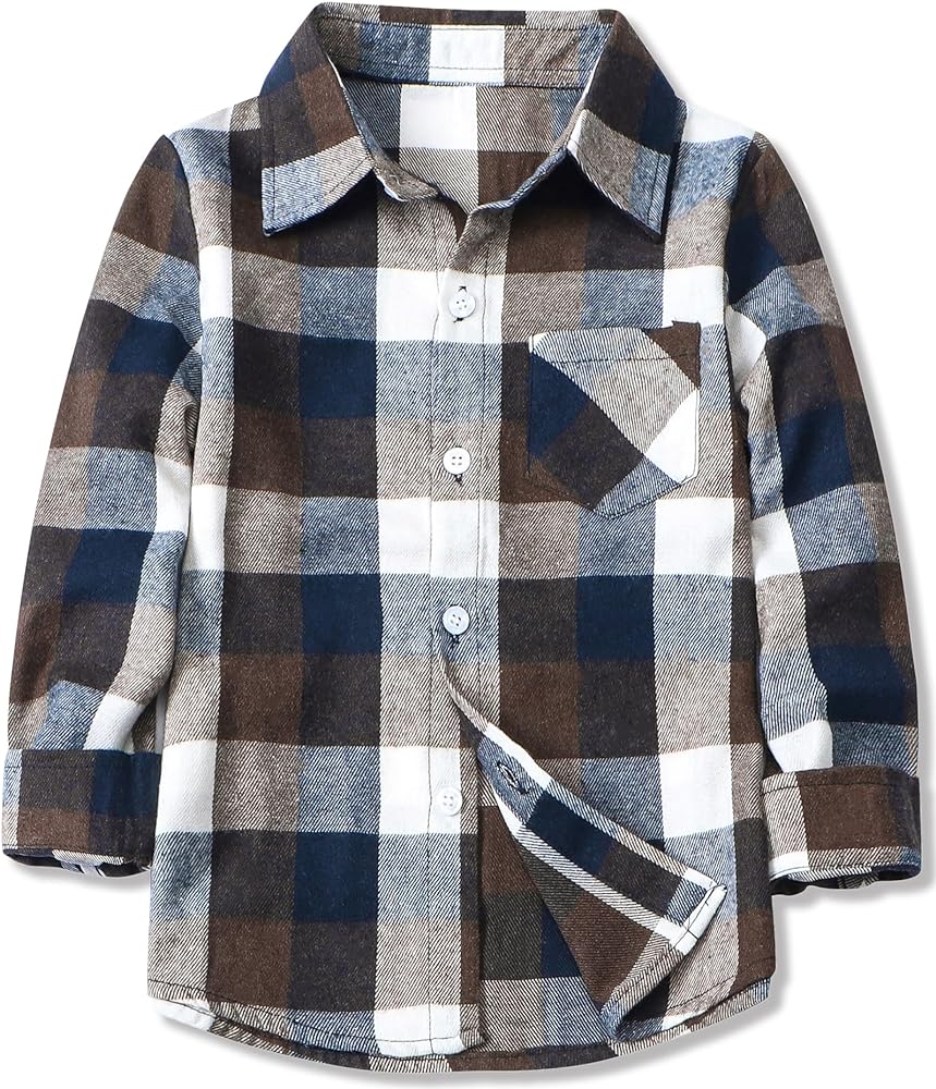 Betusline Boy and Men Button Down Plaid Shirt