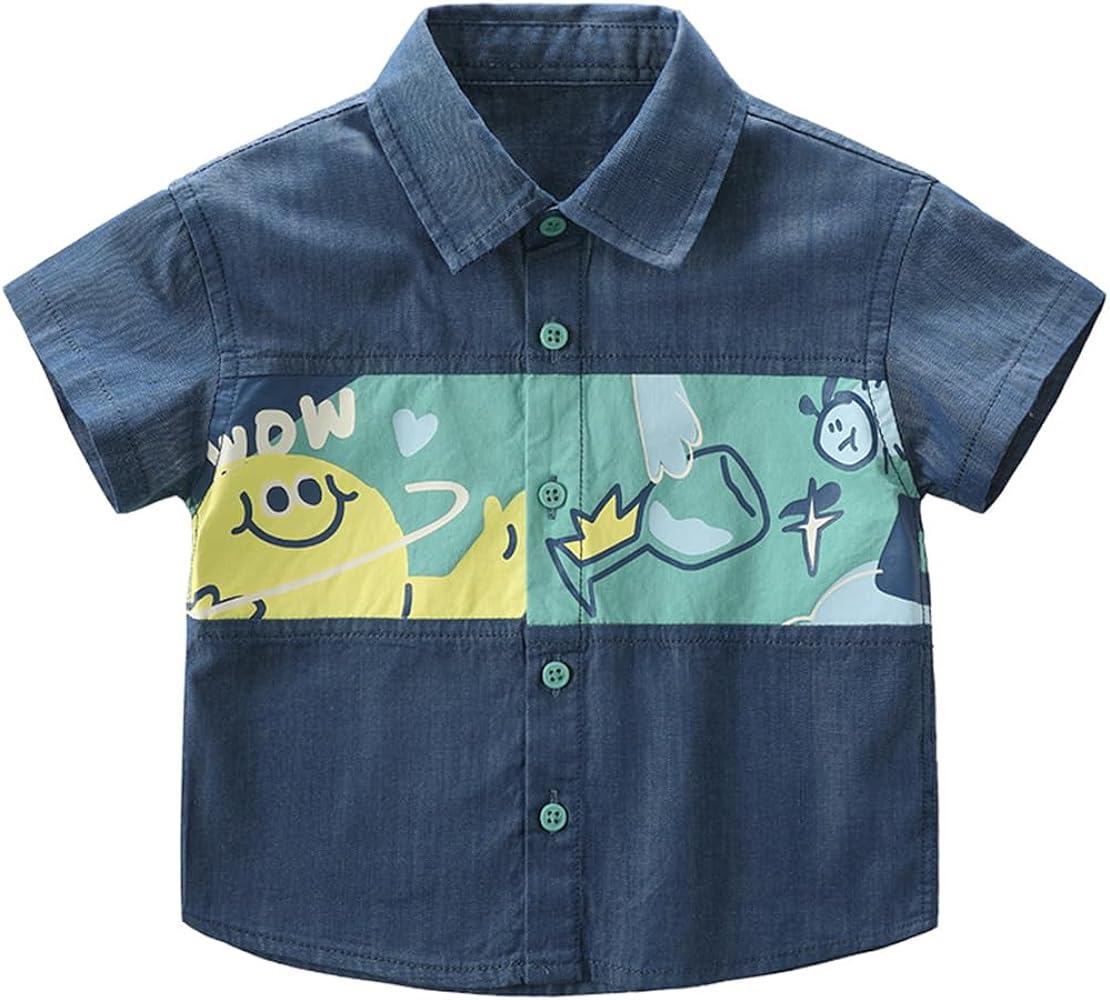 Toddler Boys Casual Lapel Button Down Shirt Kids Short Sleeve Cool Summer Blouse Tops