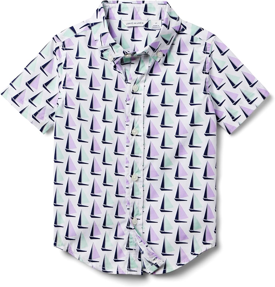 Janie and Jack Boys' Sailboat Print Button Up Shirt (Toddler/Little Big Kids)