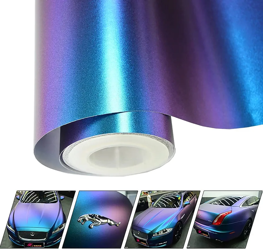 VINYL FROG Chameleon Vinyl Wrap Matte Metallic Vehicle Film Purple to Blue Stretchable Air Release DIY Decals 12"x60"