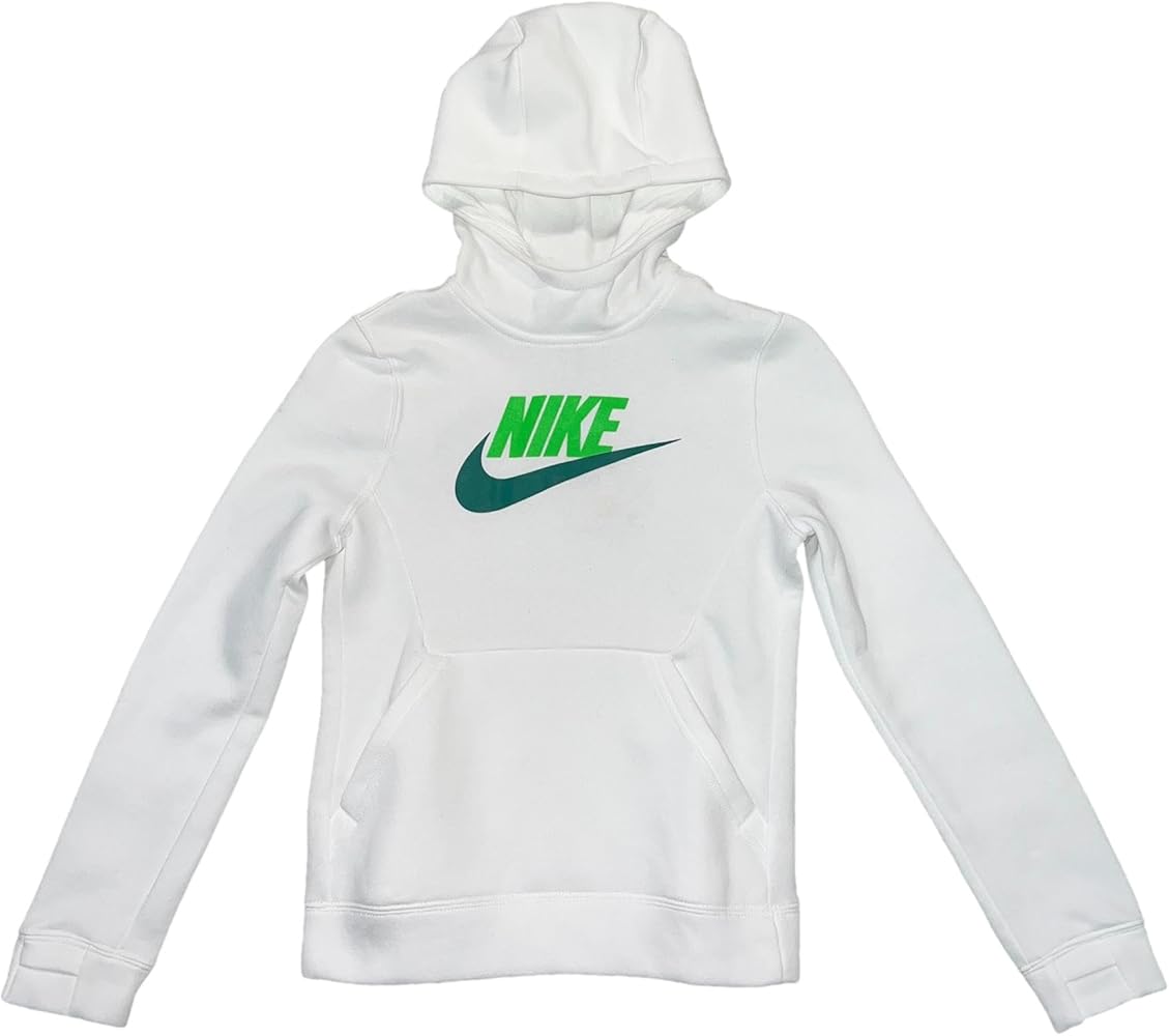 Nike Boys Sportswear Club+ Hbr Pullover Hoodie (White/Green/Green, X-Large)