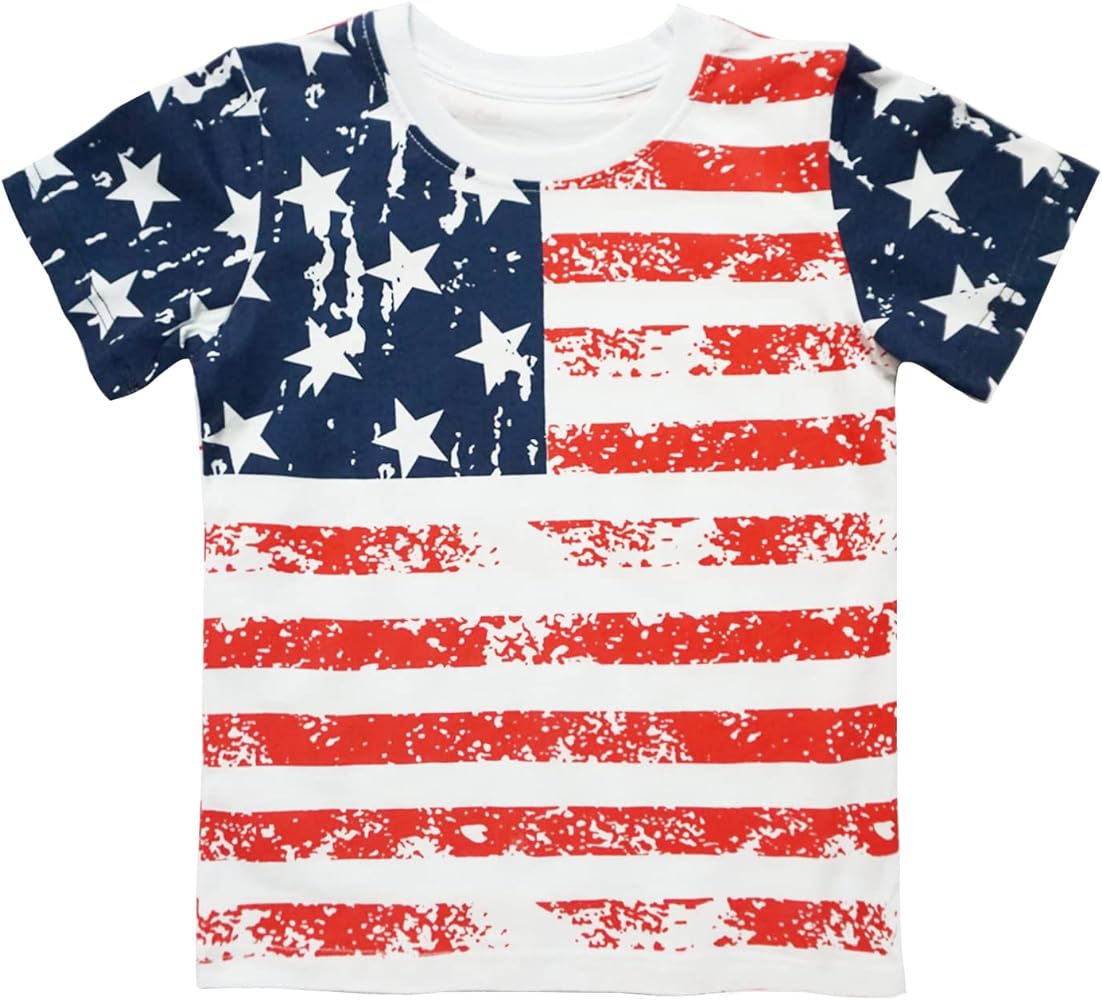 Mrocioa USA American Flag 4th of July Shirt for Boy Girl Kids Stars Stripes Patriotic T-Shirt