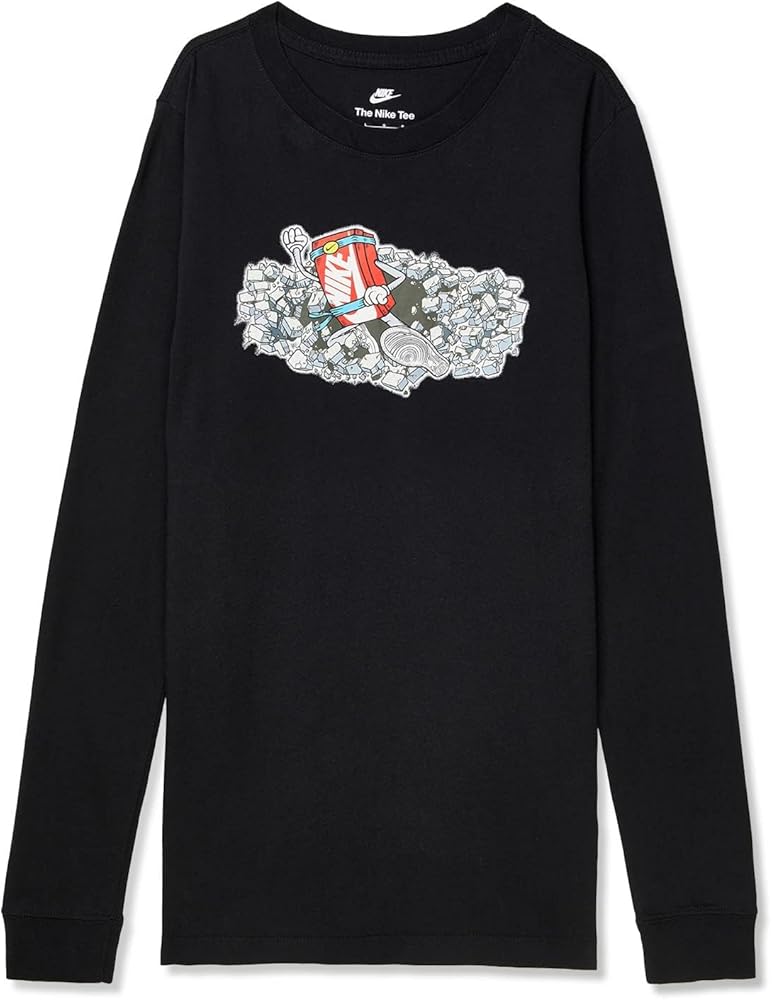 Nike NSW Long Sleeve Tee Boxy (Little Kids/Big Kids) Black M (10-12 Big Kid)