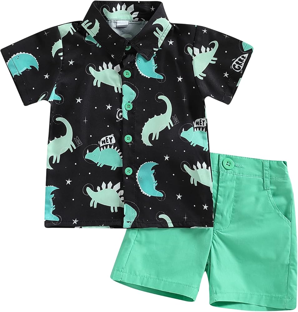 Toddler Boy Summer Clothes Set Button Down Short Sleeve Shirt Elastic Waist Shorts 2Pcs Fashion Boys Outfits