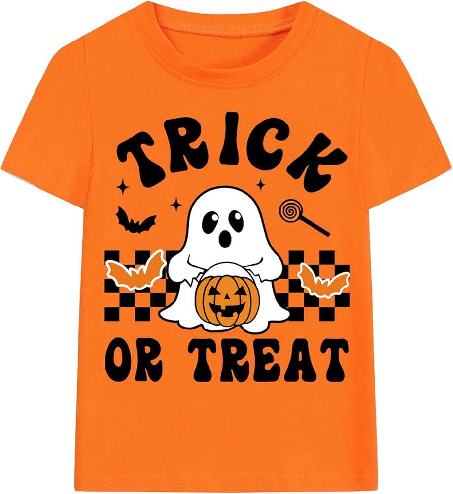 Boys Halloween T-Shirts Halloween Pumpkin Shirts Kids Ghost Trick or Treat Boo Print Tops Tees 3-10 Years