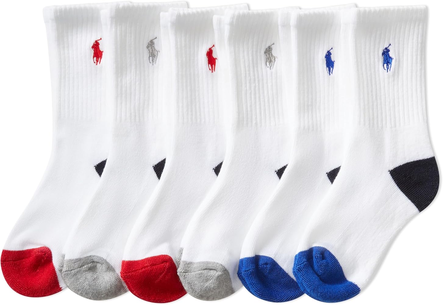 Polo Ralph Lauren Boys' Classic Sport Crew Socks-6 Pair Pack-Soft Stretchy Yarn & Stay Up Top