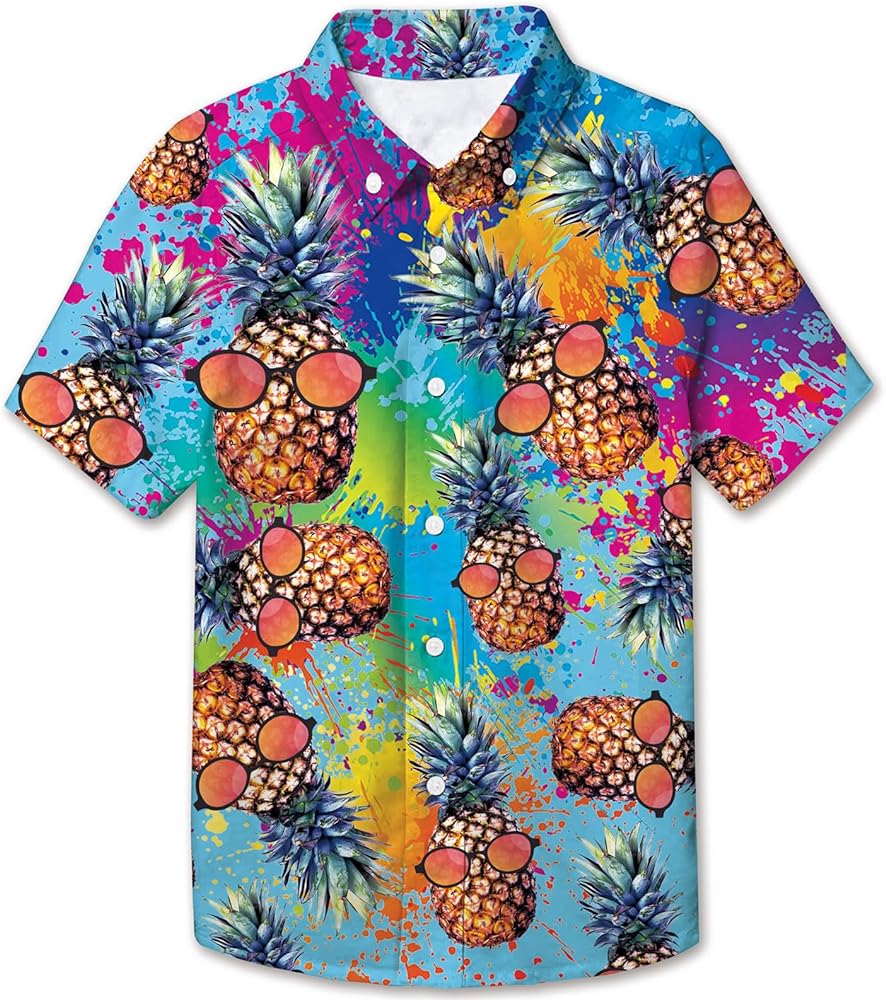 uideazone Boys Hawaiian Shirts Novelty Printed Funky Short Sleeve Button Down Shirt Kids Aloha Luau Shirt 7-14T