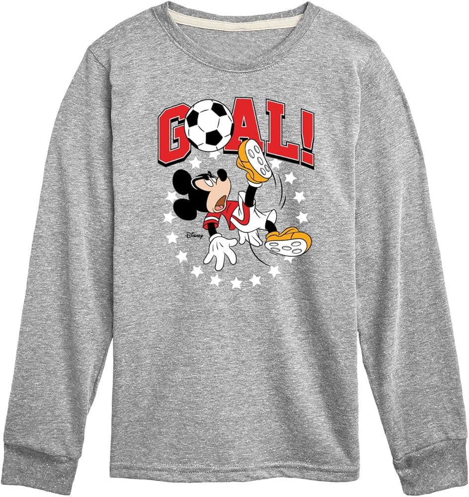 Disney Characters - Mickey & Friends - Goal - Mickey Plays Soccer - Toddler and Youth Long Sleeve Graphic T-Shirt